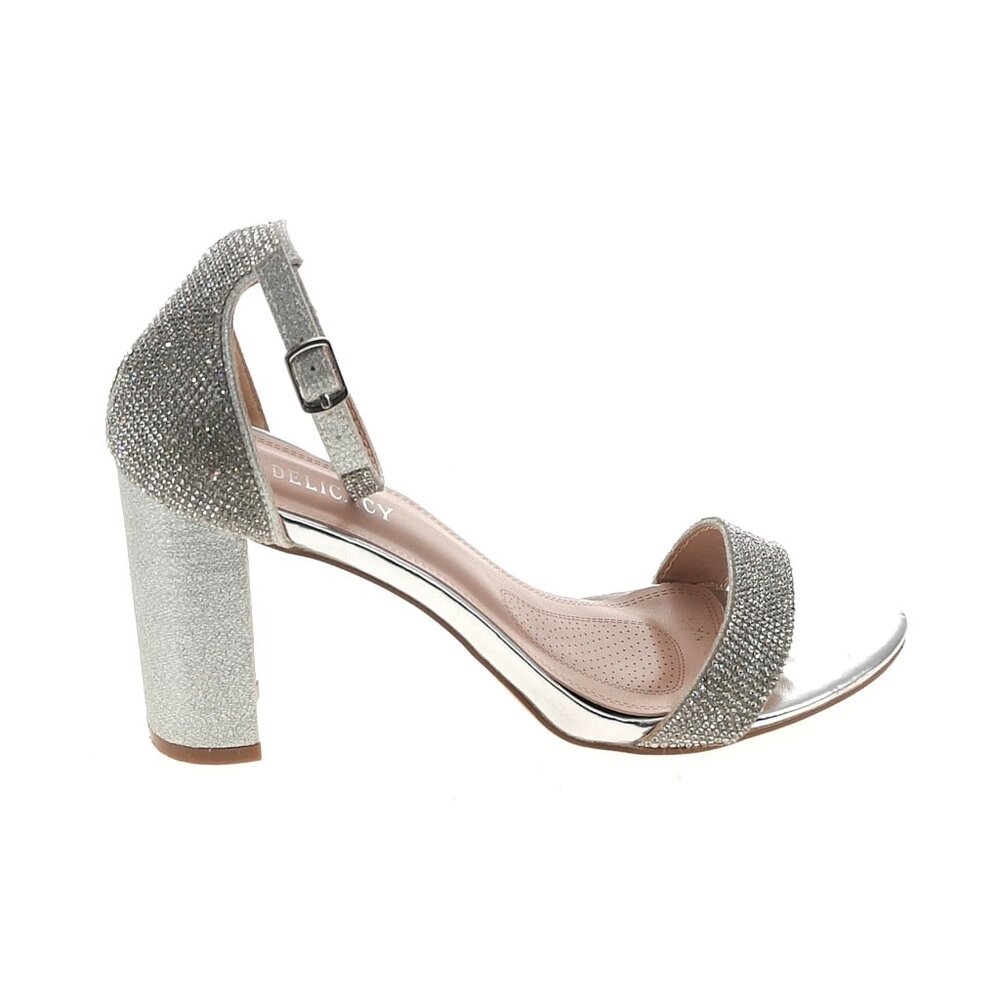Delicacy Rhinestone Encrusted Heels Silver Size 7.5